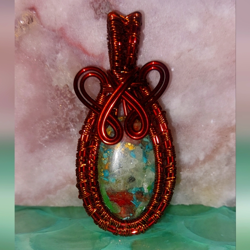 Oyster Turquoise Copper Wire Wrapped Pendant